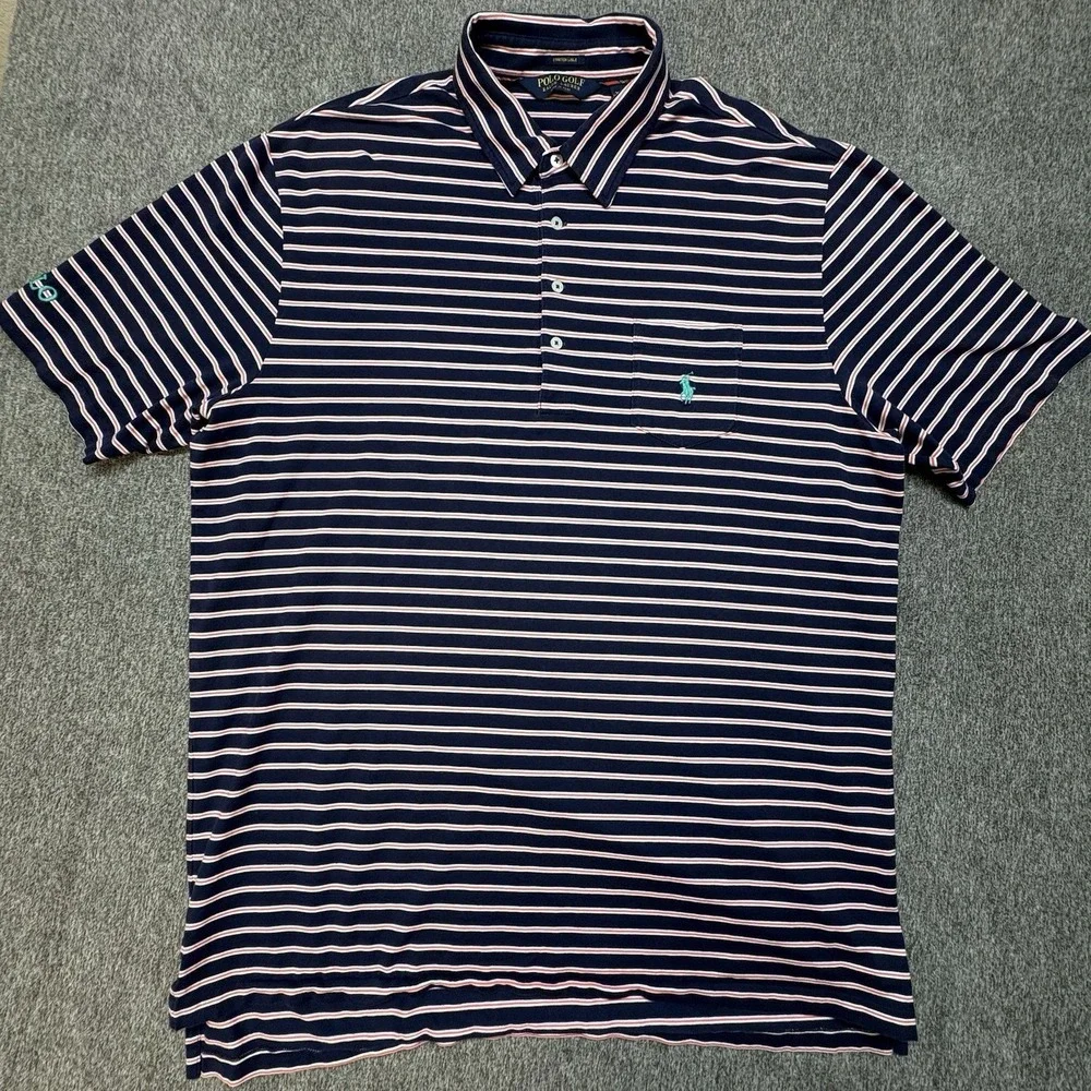 Polo Golf Shirt Ralph Lauren Stretch Lisle Mens XL Striped Pony Logo Performance